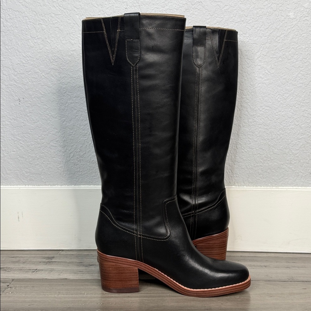NINE WEST HECEE BLACK LEATHER KNEE-HIGH BOOTS VINTAGE CAMPUS STYLE **NIB** - Picture 6 of 16